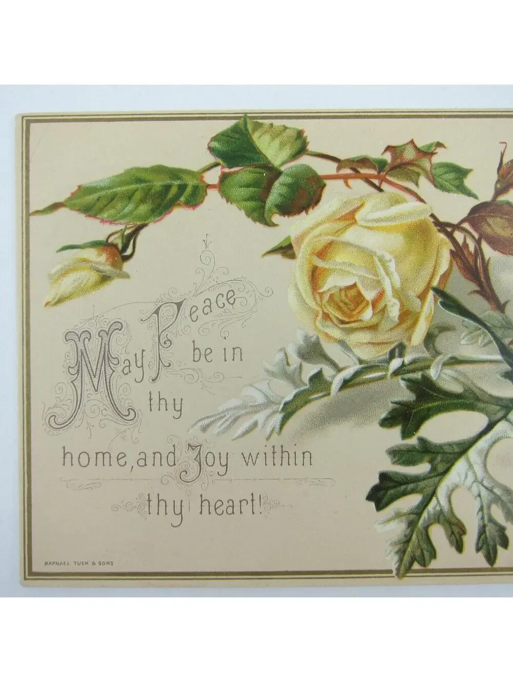 Victorian Greeting Card Raphael Tuck & Sons Yellow Rose Flower Peace Joy Antique